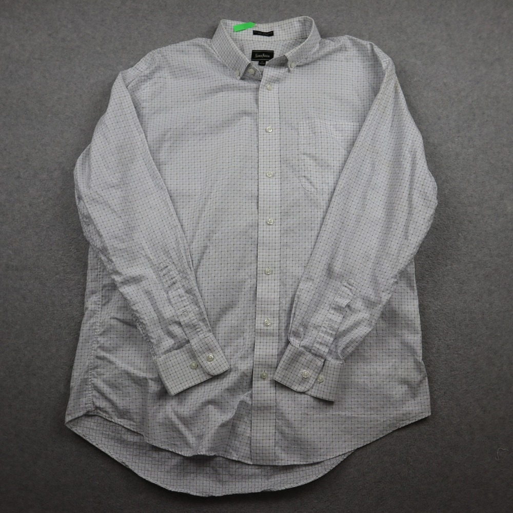 Neiman Marcus Dress Shirt Mens 17 34/35 White Blue Grid 80s 2-Ply Cotton Button